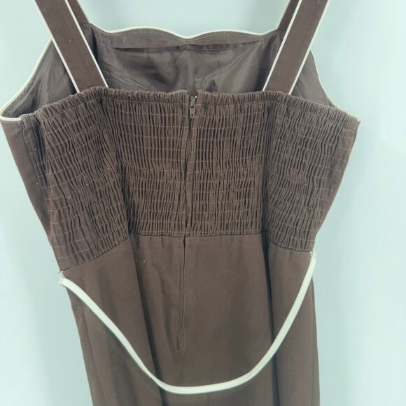 Y2K Brown Cotton Mini Dress Square Neck Smocked Back with Tie Belt Size 12P - Picture 8 of 9